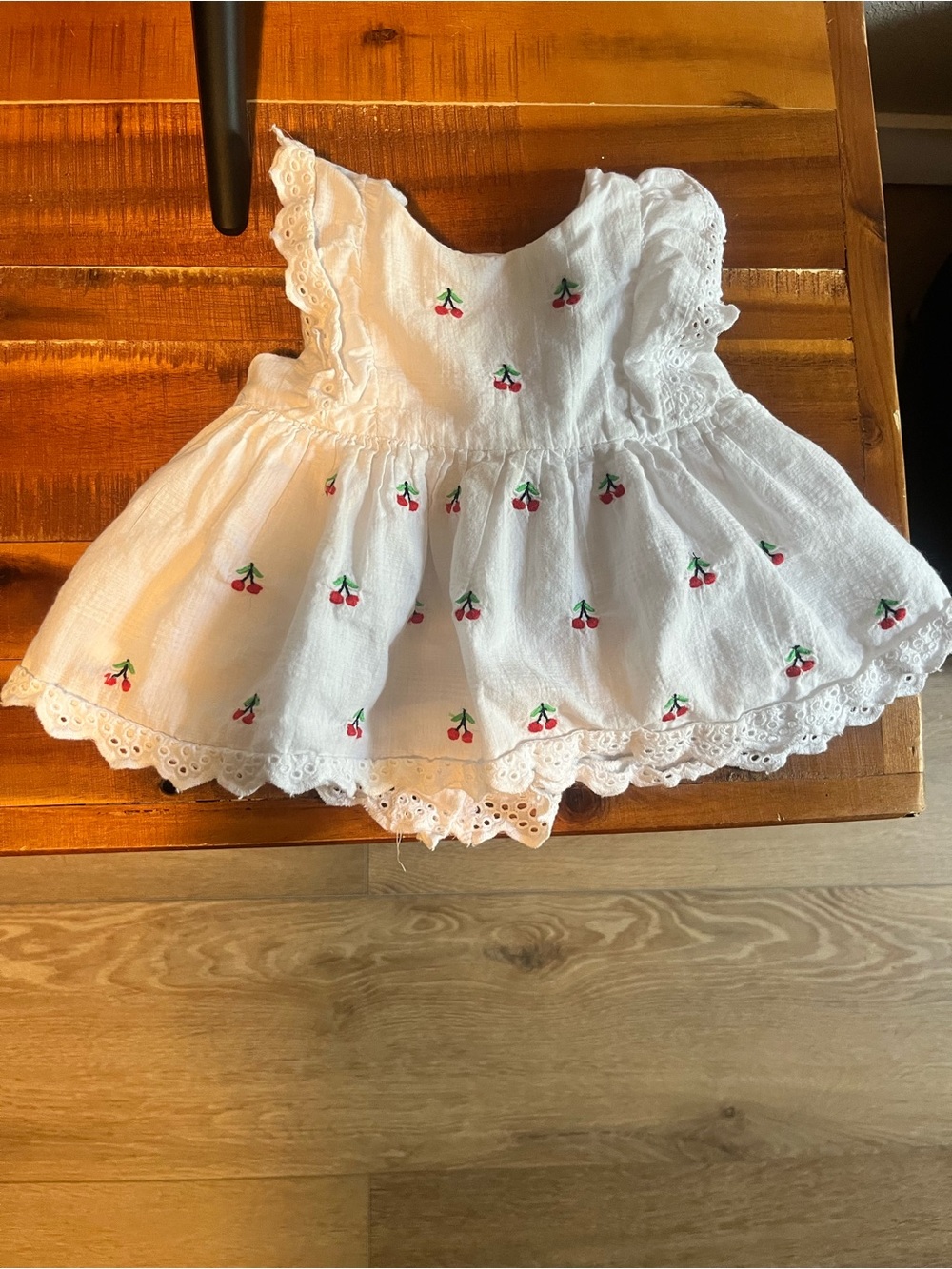 Little Me 100% Cotton White Baby Dress with Red Cherry Embroidery